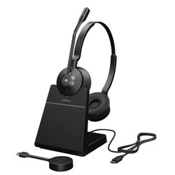 Jabra Engage 55 - Micro-casque stéréo sans fil avec adaptateur DECT USB-C Link 400, Microphone à réduction de bruit, Portée étendue et base de chargement - Certifié MS Teams - Noir