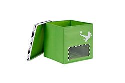 Love IT Store IT - Caixa de armazenamento de futebol com tampa para estante Kallax de tecido, paredes e tampas reforçadas, cor verde com rede de gol, 30 x 30 x 30 cm