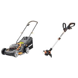 WORX WG743E Accu-grasmaaier, 40 V, professionele grasmaaier met mulchfunctie en PowerShare-accu & Worx WG163E.1 20V Accu-Grastrimmer, incl. Accu, Laadstation, Zwart, Zilver en Oranje