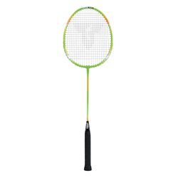 Talbot Torro Raquete de badminton Fighter | para iniciantes, eixo robusto de aço endurecido | cabeça leve de alumínio, cordas Lawntex 0,8 mm | verde/laranja