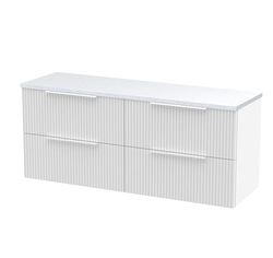 Hudson Reed DFF193LSW2 Fluted Modern Bathroom Wall Hung 4 Soft Close Drawer Vanity Unit and Sparkling White Laminate Worktop, 1200mm, Satin White