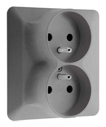 Zenitech Artezo Double Prise 2P+T Monoposte Titanium, Design Moderne, Finition Mate, 16A/250V, Dimensions 86x86mm, Bornes Automatiques, Compatible Boîte d'Encastrement Ø67mm Prof. 40mm