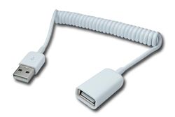 SYSTEM-S USB 2.0 kabel 90 cm type A stekker naar bus spiraal uitschuifbare adapter in wit