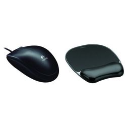 Logitech B100 Optical Mouse with Gel Mouse Pad Bundle - Black