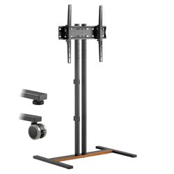 My Wall Mobiele tv-standaard - HP121L, tv-standaard oprolbaar, 34-55 inch, tv-standaard in hoogte verstelbaar, kantelbaar, televisiestandaard met wielen, zwart/walnoot, tv-standaard
