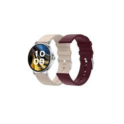 SPC Smartee Duo Velvet – smartwatch med 1,32 tum AMOLED-skärm | Bluetooth-samtal | 2 band i beige och vinröd | 100 sporter | 7D-batteri, trådlös laddning | Styrning via Android/iOS-app