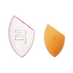 Real Techniques Funda de viaje Miracle Complexion Sponge, esponja para mezclar maquillaje con adornos navideños como base de maquillaje, incluye funda de viaje, juego de 2 piezas