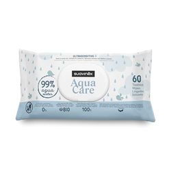 Suavinex, Lingettes Bébé Aqua Care, 60 Unités, Lingettes 99% Eau, Fibres Origine Végétale, Avec Aloe Vera, Sans Parfum ni Alcool, Testées Dermatologiquement, Convient Peaux Sensibles