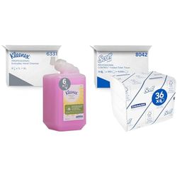 Kleenex Everyday Use Hand Soap 6331 - Pink Hand Wash - 6 x 1 Litre Hand Wash Refills (6 Litre total) & Scott Control Folded Toilet Tissue 8042-2 Ply Bulk Toilet Paper - 36 Packs x 250 Toilet Paper