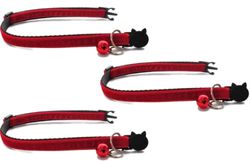 Fluwelen kattenhalsbanden met bel. veilige ontsnapping gesp verkrijgbaar in kat en kitten maat (pak van 3) (kattenhalsband (20 cm - 30 cm), rood fluweel (pak van 3)