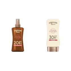 Hawaiian Tropic Satin Protection Ultra Radiance - Loción Solar de Protección Alta + Aceite protector en aerosol seco LSF 20, 200 ml, paquete 1er (1 x 200 ml)