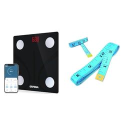 GRIFEMA GA2001, Balance Pese Personne, Pèse Personne Impédancemètre avec Bluetooth & PARENCE.- Mètre à Ruban de Tailleur/Ruban de Mesure pour Couturier Inscription Double Face - 150cm, 60 pouces