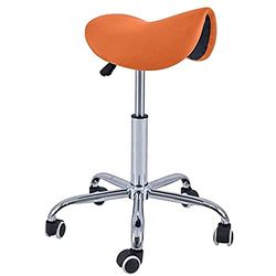 QUIRUMED Tabouret Pony 5 Roues, Base chromée, Couleur Orange, revêtement en Similicuir, réglable en Hauteur, léger, Design Ergonomique, pivotant, jusqu'à 150 kg