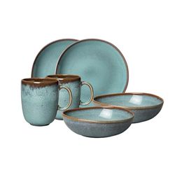 like. by Villeroy & Boch – Lave earthenware tableware set, 6 pces., pottery look, breakfast service for 2 people, turquoise