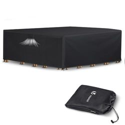 VOUNOT® Copertura per Mobili da Giardino, 420D Oxford Copertura Tavolo Esterno Impermeabile Anti-UV Antivento Antipolvere Telo Protettivo Cortile Copritavolo Copridivano con Uscita Aria 250x250x73cm