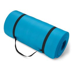 Amazon Basics Trainingsmat, extra dik, voor yoga, met draagriem, 2,5 cm dik, blauw (Aqua)