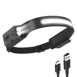 Diboniur Torcia Frontale,Lampada Frontale con 8 Modalità di Illuminazione,340° Angolo Ampio Torcia Frontale LED Ricaricabile con Sensore Movimento,IPX4 Impermeabile Torcia da Testa per Campeggio,Corsa