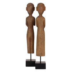 BigBuy Home Afrikaanse natuurlijke decoratiefiguur 14,5 x 9 x 38,5 cm (2 stuks)
