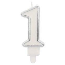 Folat 24161 Taartkaars Simply Chique Silver Cijfer/cijfer 1-9 cm verjaardagskaarsen voor verjaardag, verjaardagsdecoratie, voor kinderfeesten, bruiloften, bedrijfsfeesten, jubilea, zilver, 9 cm