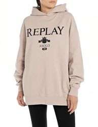 Replay Oversized damespullover met capuchon Pure Logo collectie, 893 Light Beige, M