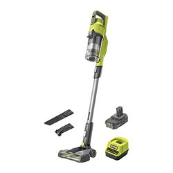 RYOBI - Aspirador de Escoba 18V ONE+ con Batería 2.0Ah y Cargador de 2.0A/h - Depósito 0,6l - Caudal 820l/min - Tubo Extraíble - Ideal para Suelos Duros, Parquet, Alfombras - RSV18-120G