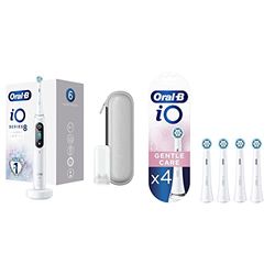 Oral-B iO Series 8 Brosse à Dents Électrique Rechargeable avec 1 Manche Intelligence Artificielle,1 Brossette et 1 Étui & iO Gentle Care Brossettes de rechange pour Brosse à Dents Électrique Pack de 4