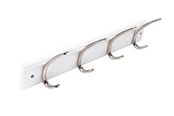 Merriway BH03929 Large Ribbed Hat and Coat x 4 Bright Chrome Hooks on White Rail