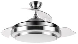 Ventilator DC Ibe 72 W, 6120 lm in nikkel, 3 bladen en een hoek van 108 °. Inclusief 3 kleurtemperaturen: 3000 K, 4000 K, 6000 K. Afstandsbediening, geheugen en timer voor praktisch gebruik.