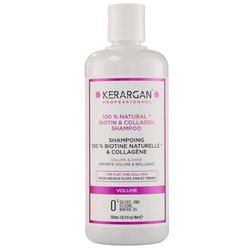 Kerargan - Shampoing Volumisant à la Biotine & Collagène - Pour Cheveux Plats, Fins, Ternes - Fortifiant, Brillant, Hydratant - Sans Sulfate, OGM, Silicone, Huile Minérale - 500ml