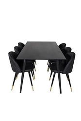 Venture Home GR19974 Dipp & Velvet Gastronomía Mesa con 6 Sillas, 180 cm Longitud x 90 cm Anchura x 75.5 cm Altura, Negro