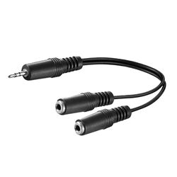 Goobay 50465-GB Audio Y kabeladapter 3, 5 mm, 1 x kontakt 2 x uttag mono – kontakt 3, 5 mm kontakt (3-pin, stereo) > 2 st. länkar 3, 5 mm uttag (2-stift, mono), svart, 0,20 m kabellängd