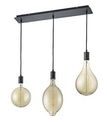 Trio Leuchten LED pendellampa rivjärn 323310332, metall svart matta, kabel tyginnesluten svart, inkl. 1 x 8 watt LED brun gått, pendel 3-flammig