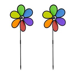 relaxdays Moulin à Vent, Design Fleur, Lot de 2, déco pour Balcon, terrasse, Jardin, HLP 66x27x7 cm, Arc-en-Ciel, coloré