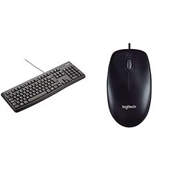 Logitech K120 Tastiera con Cavo per Windows, Layout Inglese QWERTY Nero & M90 Mouse USB Cablato, 1000 DPI, Mouse Ambidestro, Compatibile con PC/Mac/Laptop, Nero
