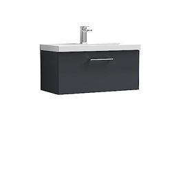 nuie ARN1425D Arno Wall Hung 1 Drawer Vanity Unit & Thin-Edge Ceramic Basin, 800mm, Soft Black