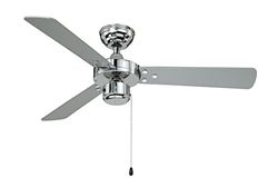 AireRyder - Cyrus plafondventilator zonder verlichting | Stille ventilator met trekschakelaar in glanzend chroom design, draaivleugels in zwart/zilver. Diameter 107 cm. (Kleur: Chroom en zwart/zilver)
