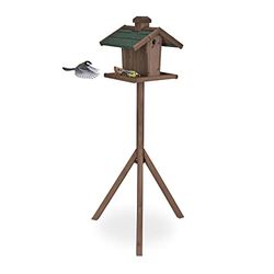 Relaxdays Mangiatoia per Uccelli, Treppiede, Tetto Resistente, Silo, per Giardino, Legno, HPL137x68x55 cm, Marrone/Verde