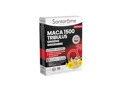 Santarome - Maca 1500 Tribulus Ginseng Gingembre - Complément alimentaire Tonus Sexuel - Améliore la fonction érectile - Tonifiant sexuel - Fortement dosé - 30 comprimés - Made In France - Végan