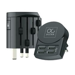 SKROSS - Alpha de Skross + 4 USB - Adaptador de Viaje Universal del Mundo al Mundo - Voltaje y Potencia: 100V - 1000W/250V - 2500W - 10A para portátiles y secreras + 4 USB (24W - 4.8A)