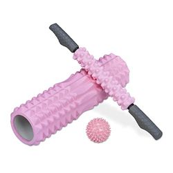 Relaxdays Lot de 3 Rouleaux Massage des fascias, Cylindre, Stick et Picot, résistance Moyenne, Dos, Nuque, Jambes, Rose