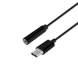 USB C till Jack-omvandlare 3,5 mm, 15 cm, svart, idealisk för anslutning av hörlurar och ljudenheter till USB C-enheter.