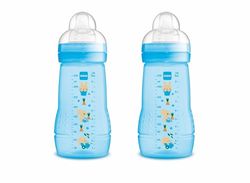 MAM Pack 2 Biberones, 2-4 Meses, 270ml, con Tetina 2 de Flujo Medio de Silicona de Fácil Aceptación, Fácil de Sostener, Fácil de Limpiar, MAM Easy Active, Azul Brillante, Pack de 2uds