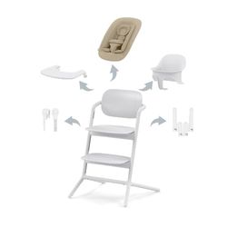 CYBEX Gold LEMO kinderstoel 4-in-1 set, 0 - 99 jaar, te gebruiken vanaf de geboorte, inclusief wipstoeltje, inzetstuk voor pasgeborenen, hoofdsteun en adapterset, aluminium/kunststof, All White