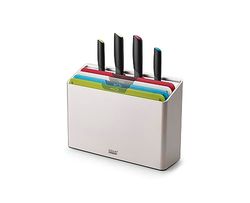 Joseph Joseph Folio Icon, Set di 4 Taglieri da Cucina Antiscivolo e 4 Coltelli da Cucina Giapponesi Professionali, con Custodia - Grande, Multicolore