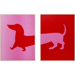 Kare Lot de 2 tableaux muraux design Dog Frankie, rectangulaires, encadrés, impression photo, art abstrait, design moderne, pour chambre à coucher, salon, 40 x 30 cm (H x l)