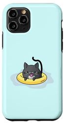 Custodia per iPhone 11 Pro Gatto nero Rilassarsi in piscina | Vacanze estive