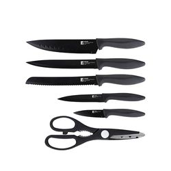 Bergner Osaka Set de 5 Cuchillos y Tijeras, Acero Inoxidable, Negro, 1 cm