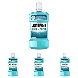 LISTERINE, Collutorio, Coolmint, a Base di Oli Essenziali Antibatterici di Menta, Timo, Betulla, Eucalipto, 500ml (Confezione da 4)