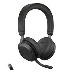 Jabra Evolve2 75 Auriculares Estéreo Inalámbricos para PC con tecnología de 8 micrófonos-Auriculares de Doble Espuma y Cancelación de Ruido Activa, Adaptador Bluetooth USB-A-Para MS Teams-Negro