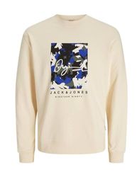 Jack & Jones Joraruba AOP Branding Sweat Crew Neck, Botercrème., XL